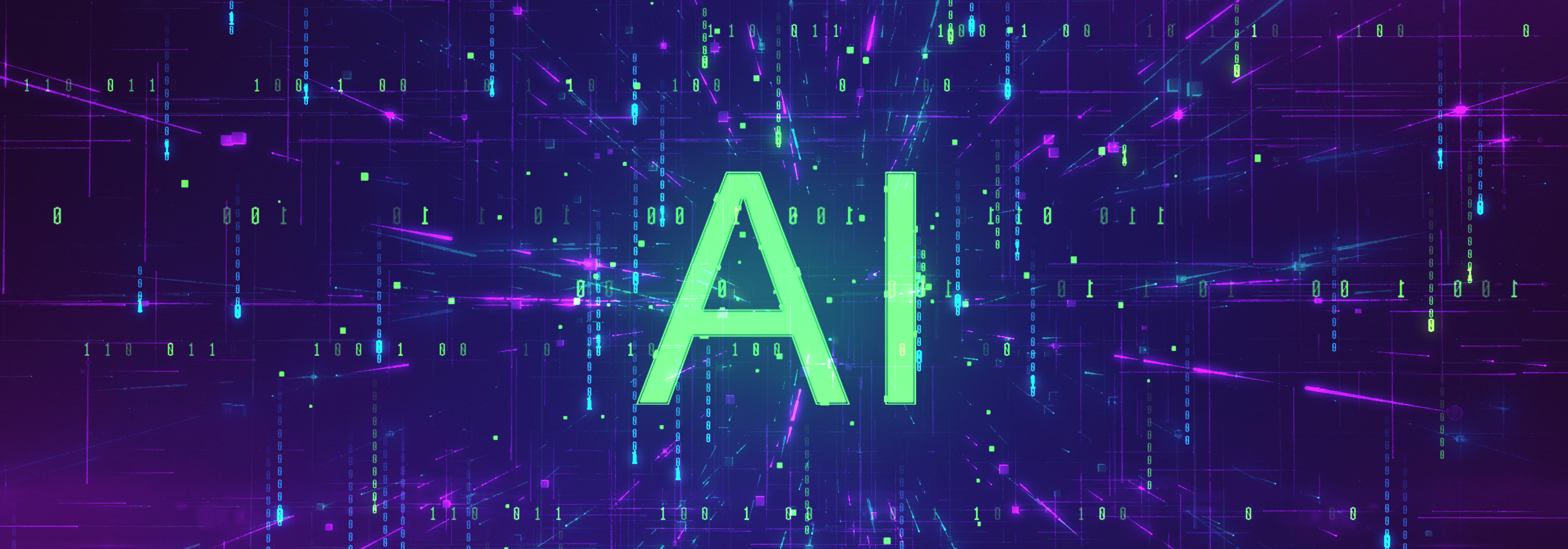 Lettres AI entourées de données numériques sur un fond violet