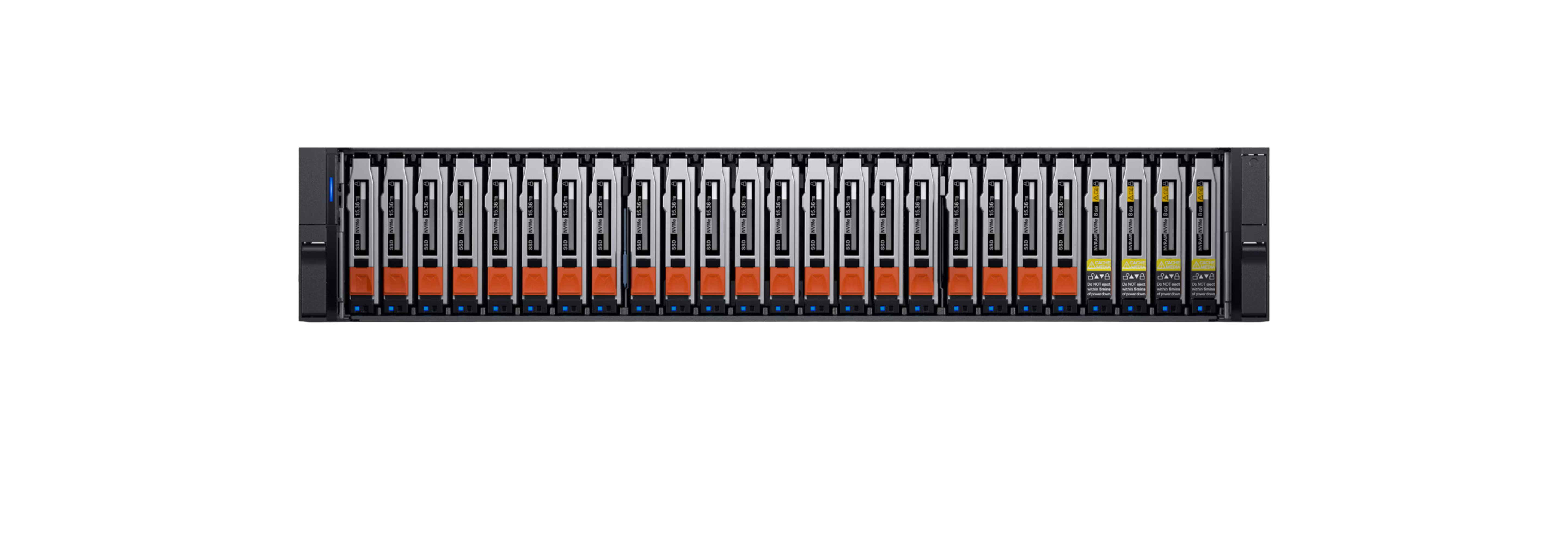 Vue avant des disques SSD d'une baie de stockage Dell PowerStore pour datacenter.