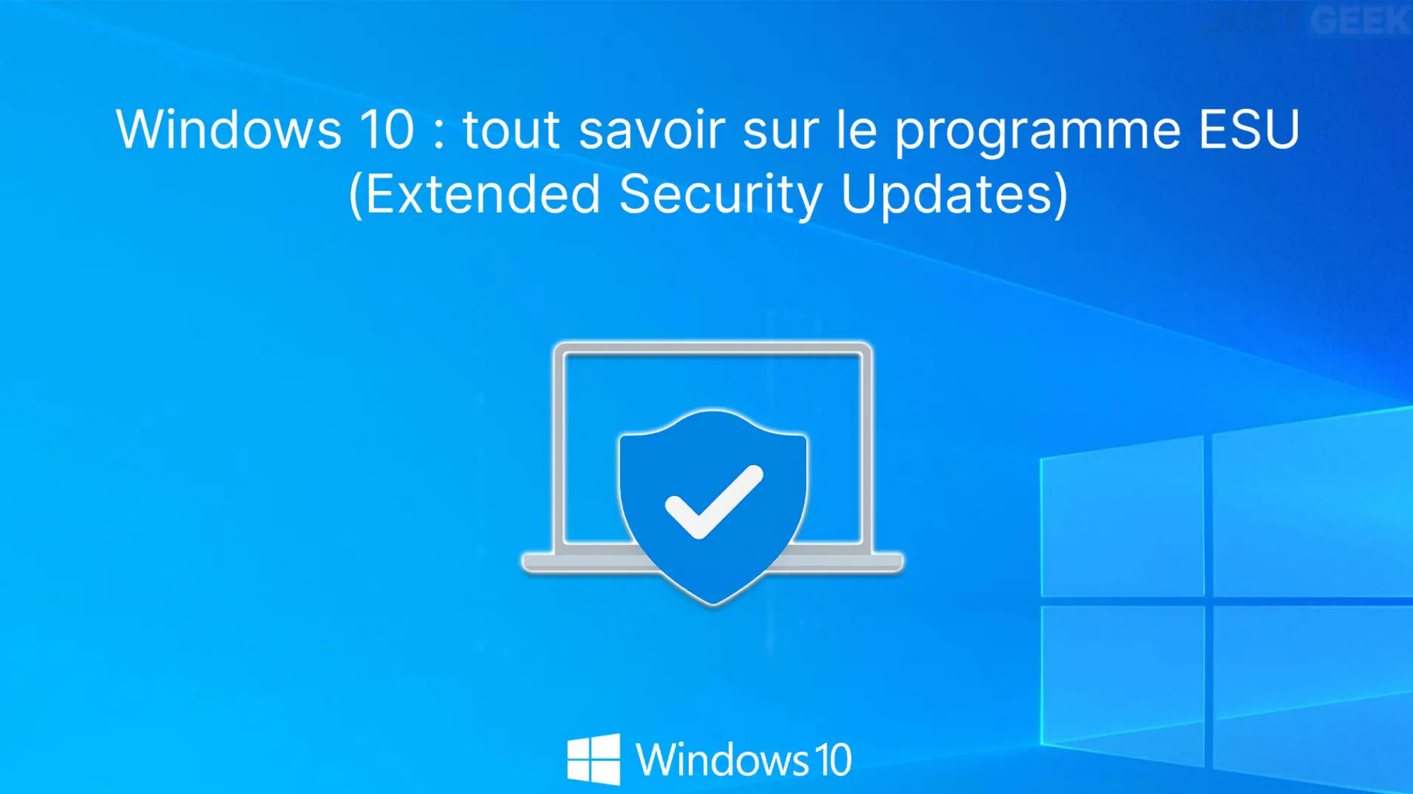 Illustration du programme ESU de Windows 10 avec un ordinateur protégé par un bouclier.