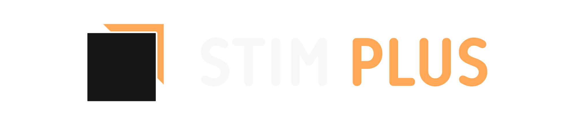 Logo Stim Plus avec un pictogramme carré noir et orange accompagné du nom de l'entreprise.