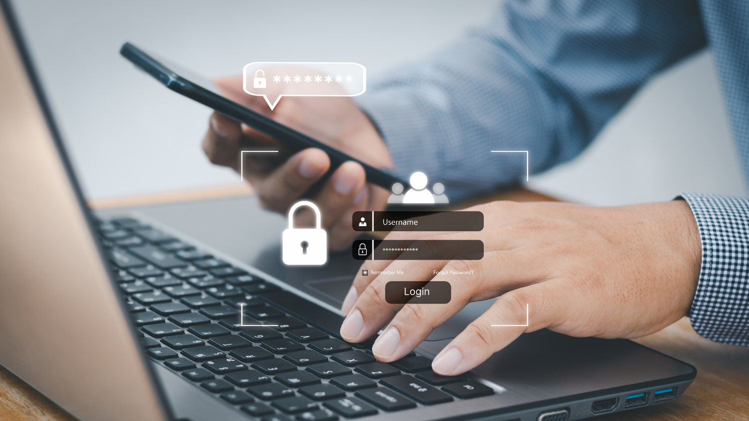 Utilisateur se connectant avec une authentification sécurisée sur ordinateur.