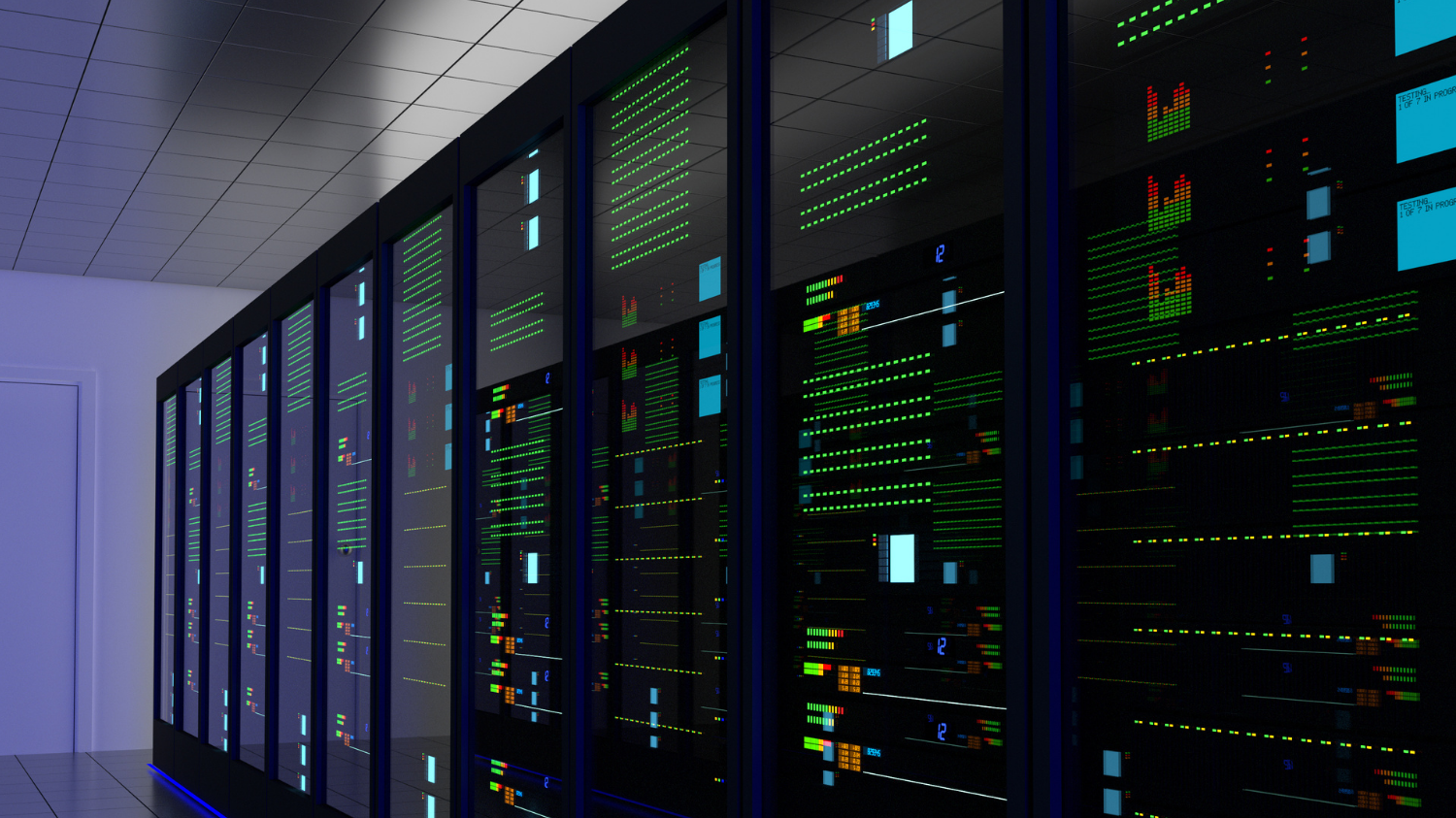 Baies de serveurs dans un datacenter professionnel.