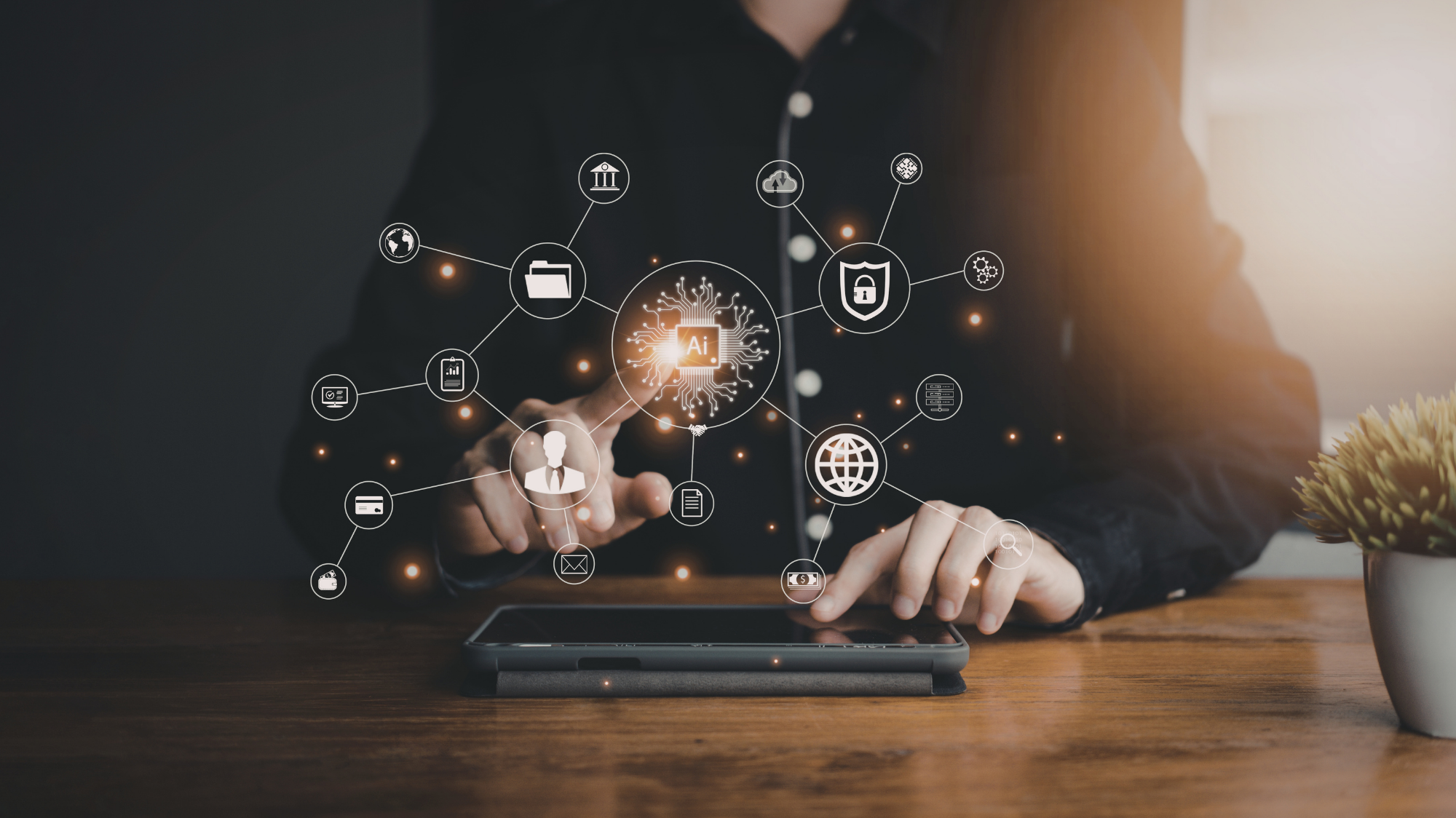 Interface d'intelligence artificielle connectée à des applications métiers, à la cybersécurité et au cloud.