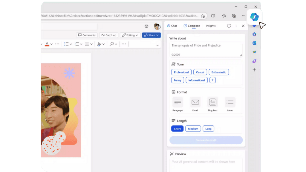 Interface de rédaction Microsoft Copilot