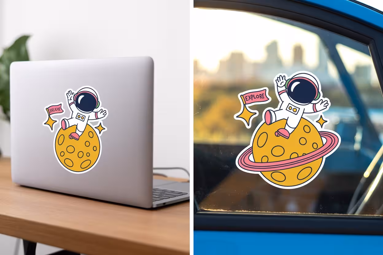 Showing the difference between stickers and decals