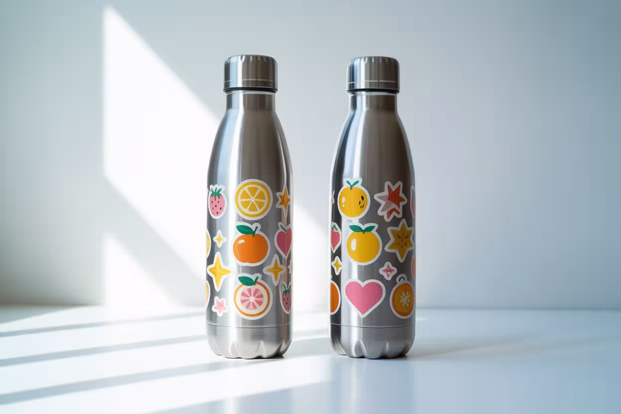 Dishwasher-safe stickers on water bottles
