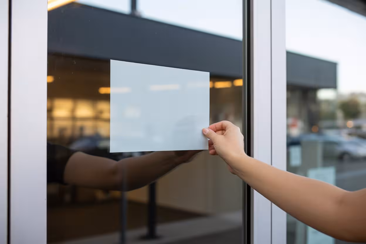 Installation d'un autocollant de fenêtre personnalisé sur une vitrine