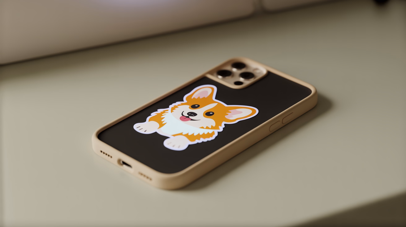 custom dog sticker on the back of a phone