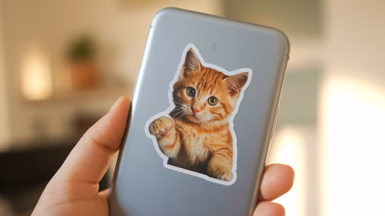custom cat sticker on the back of a phone