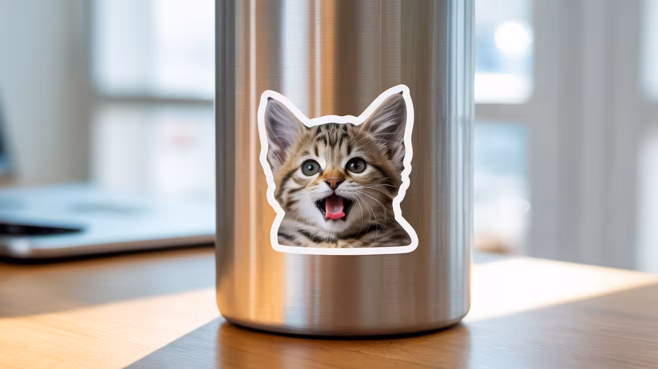 cute sticker from a photo of a cat on a water bottle