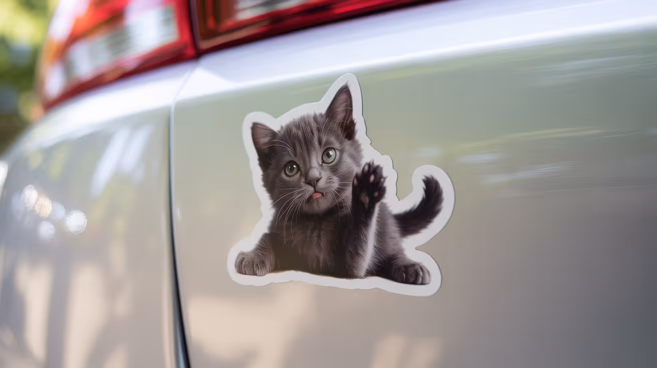 black cat sticker on a car bumper