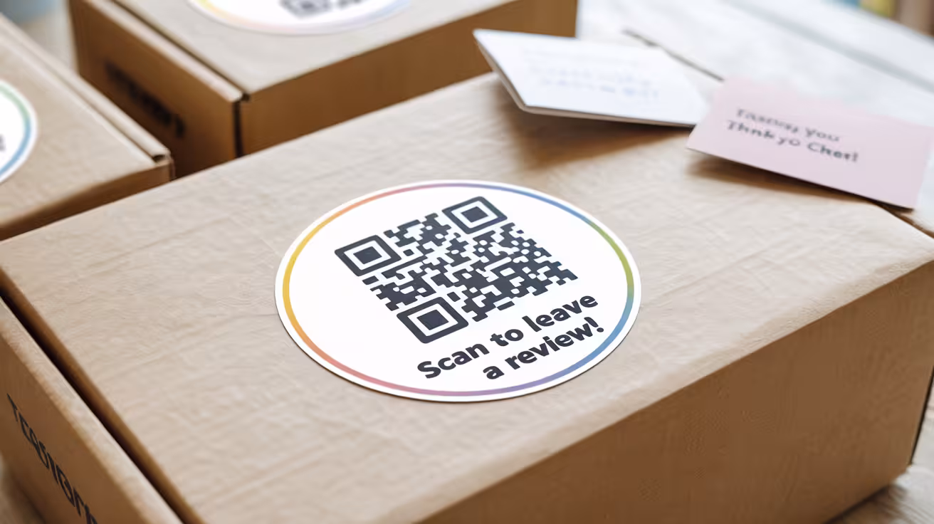 Custom QR code sticker on a shipping box