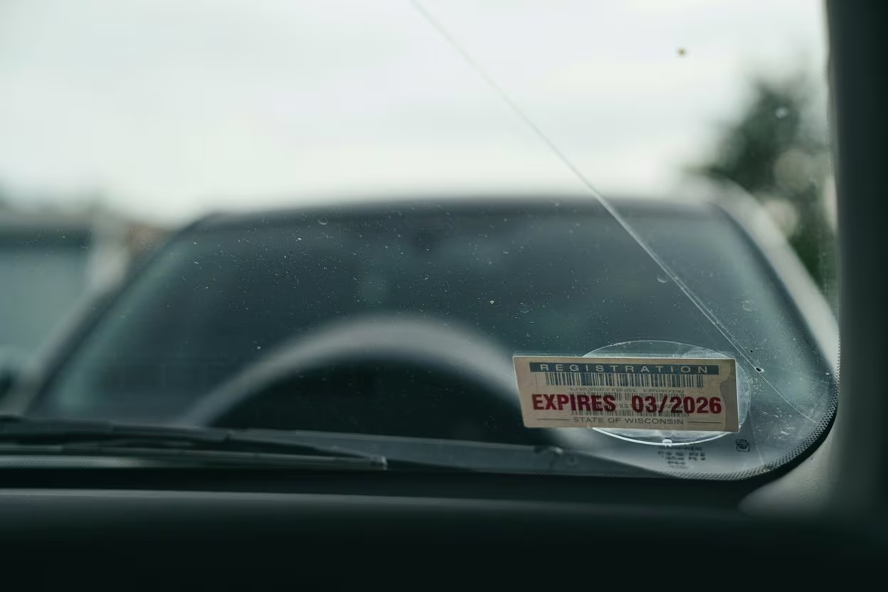 Old sticker on a windscreen that needs removing