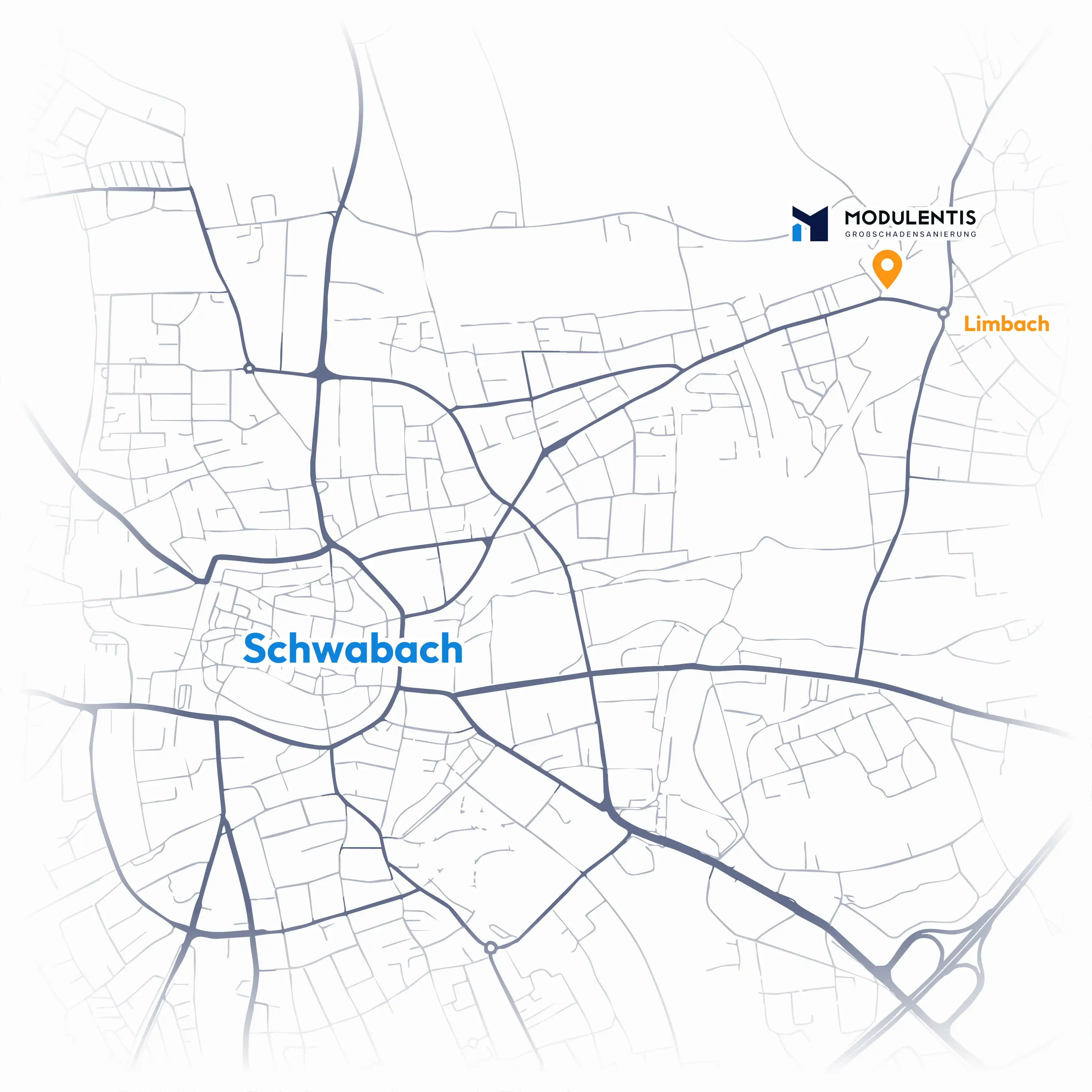 Die Karte zeigt den Standort von Modulentis in der Limbacher Str. 102 in Limbach, einem Teil von Schwabach in Mittelfranken, Bayern.