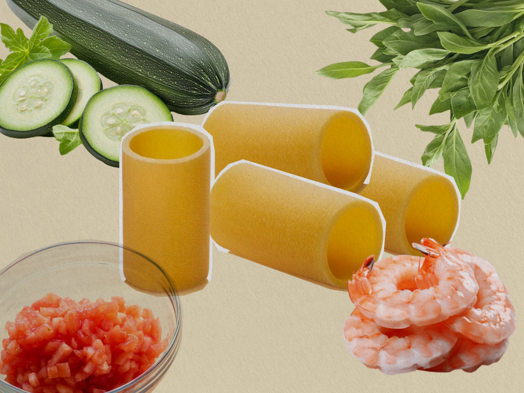Fresh Paccheri with Zucchini and Shrimp from Pasta Livia