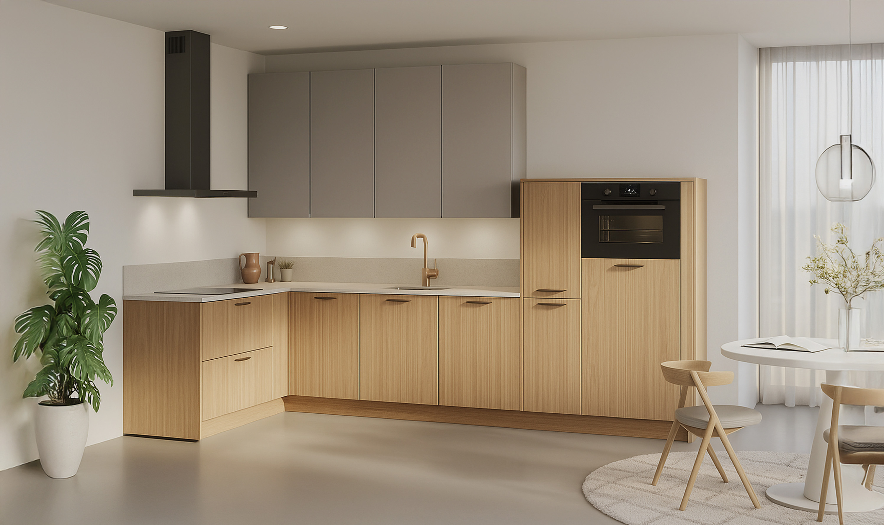 Keuken gewrapt in klassiek eiken wrapfolie