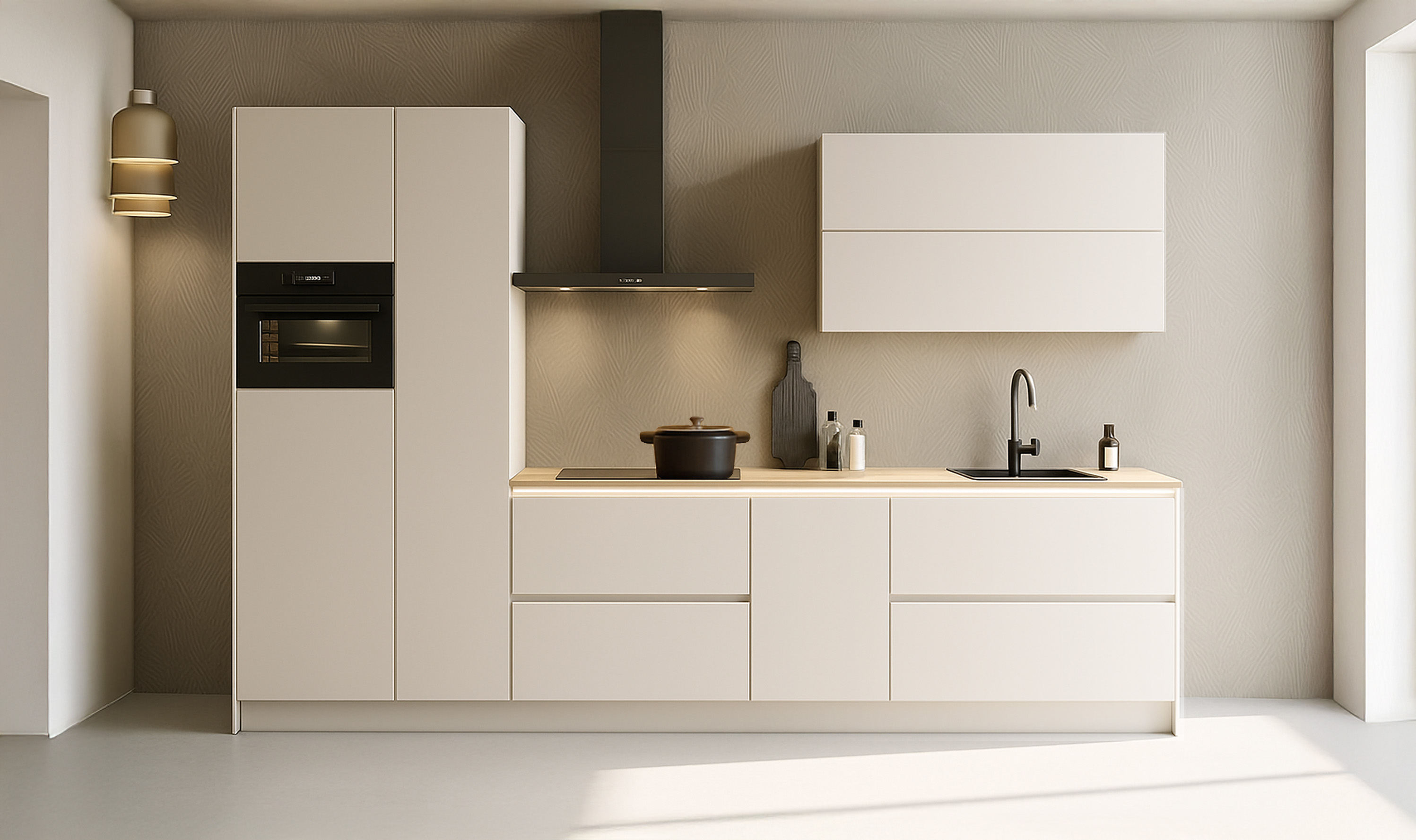 Keuken gewrapt in zand beige wrapfolie