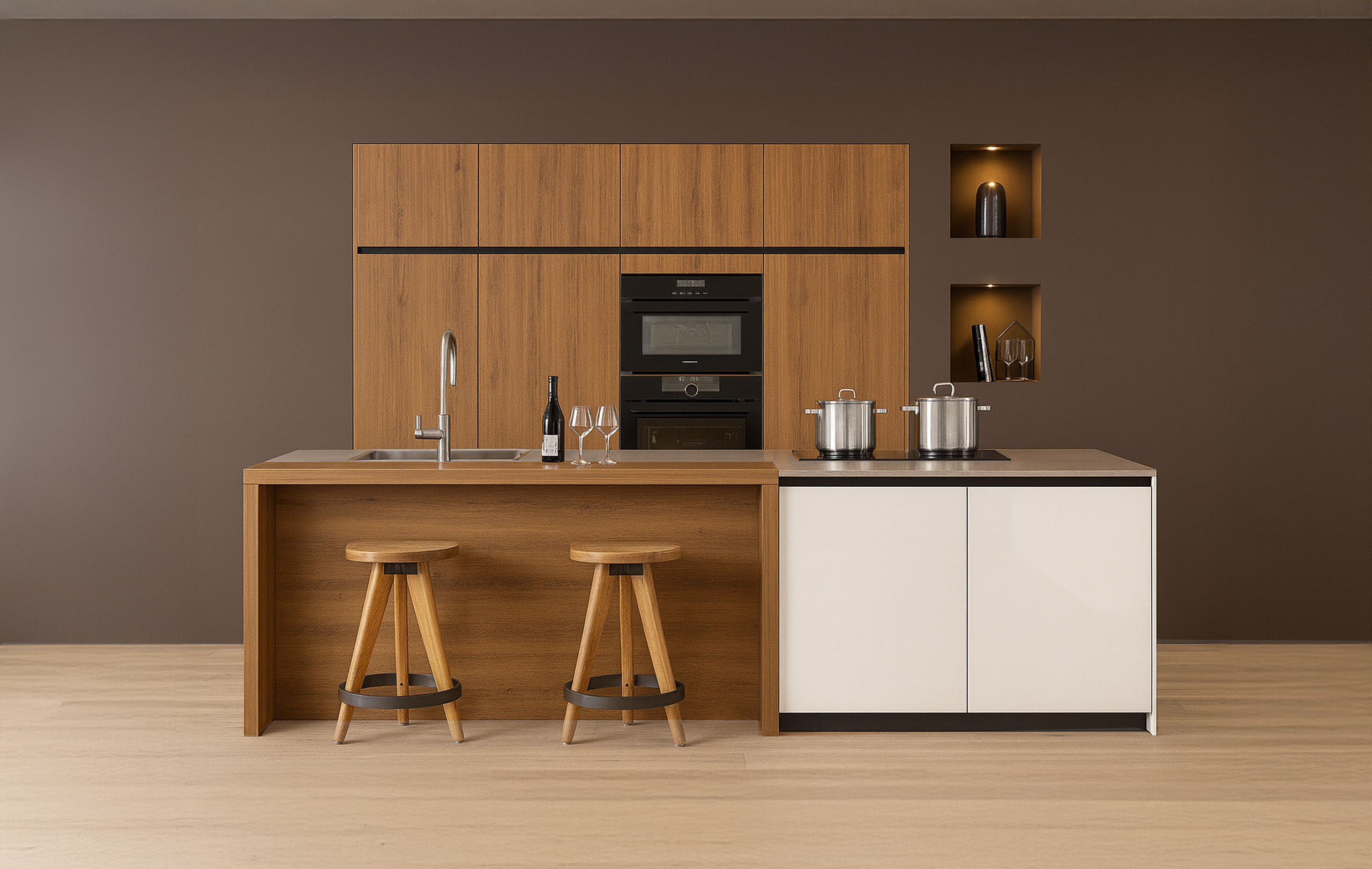 Keuken gewrapt in teak naturel wrapfolie