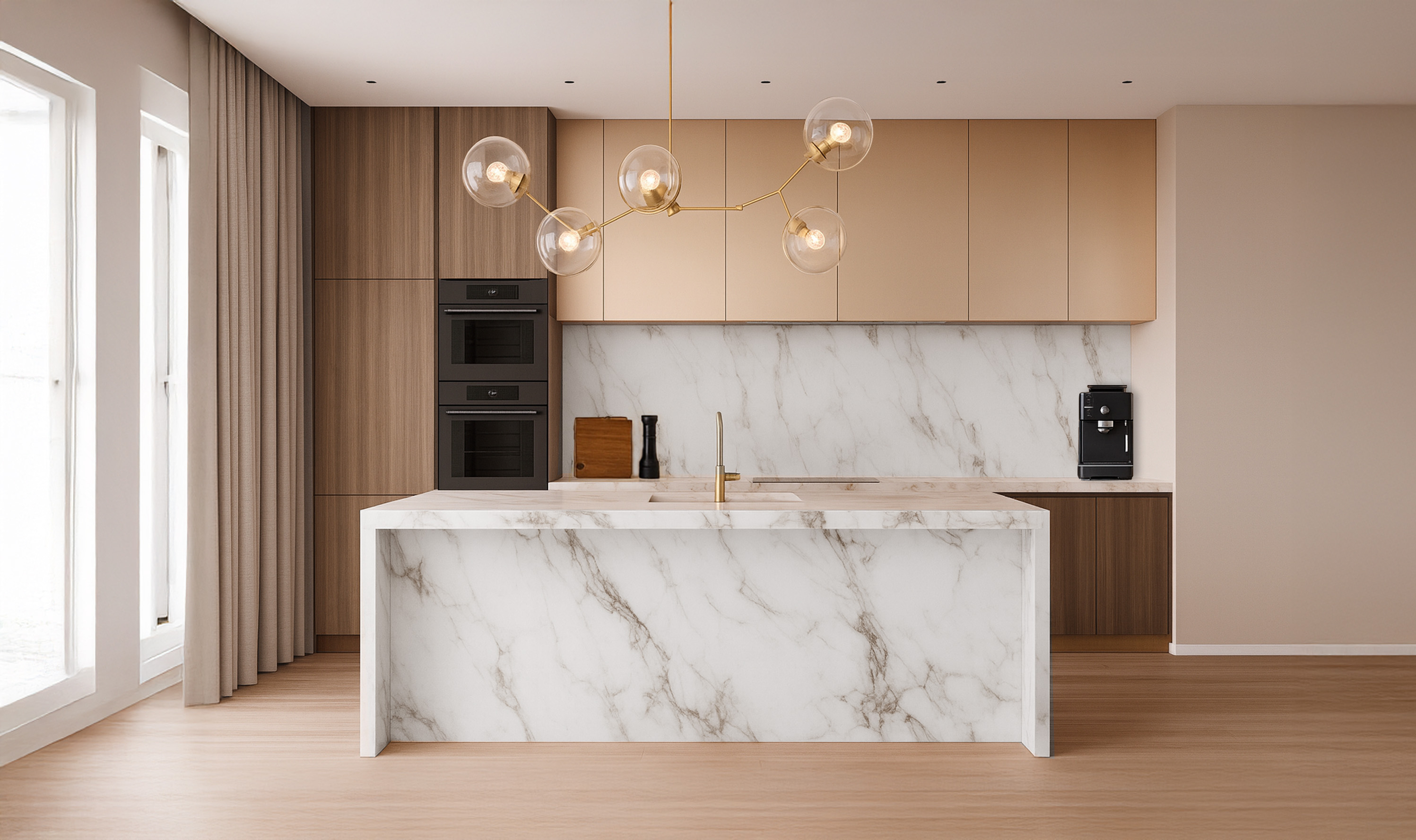 Keuken gewrapt in marmer wit wrapfolie