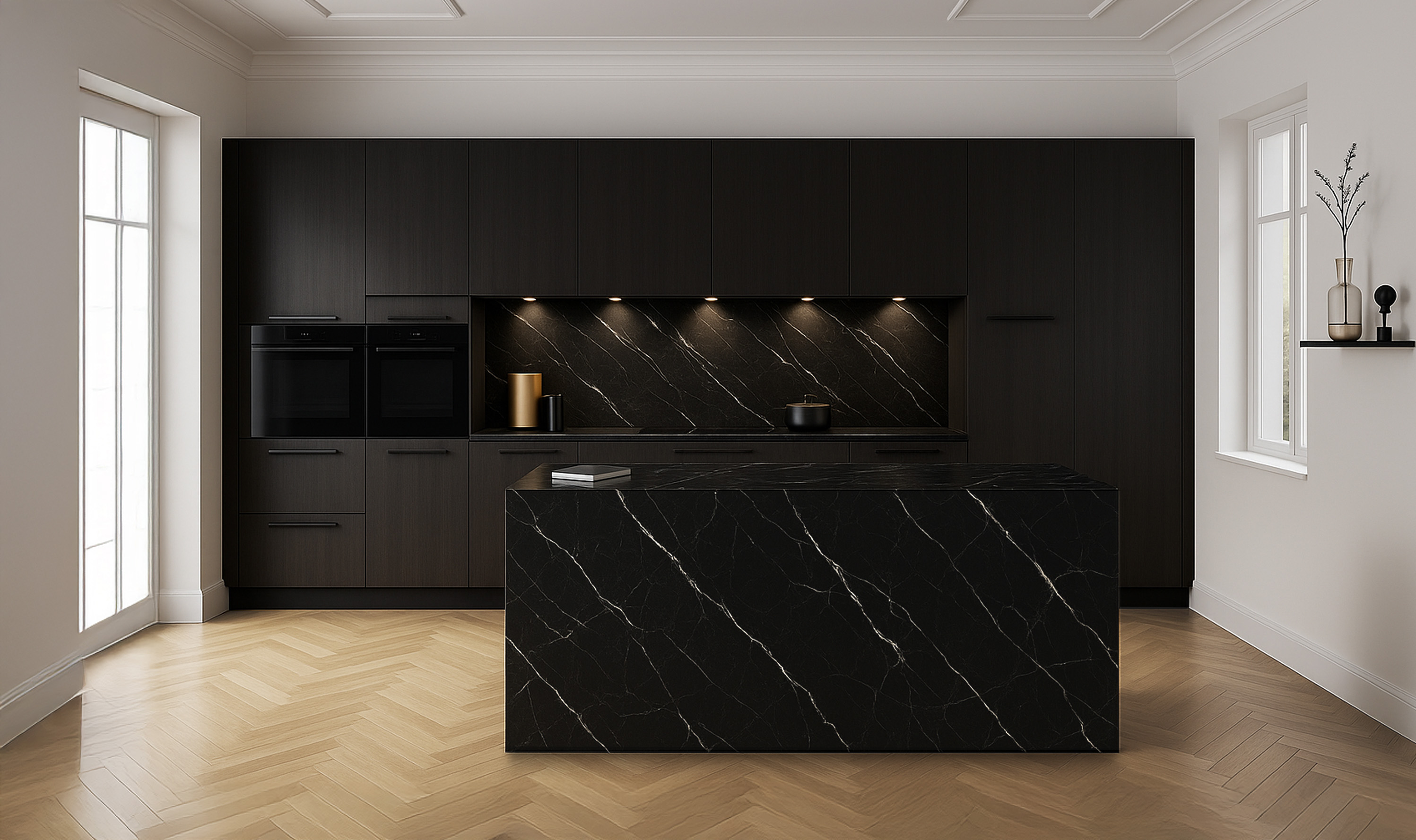 Keuken gewrapt in marmer zwart wrapfolie