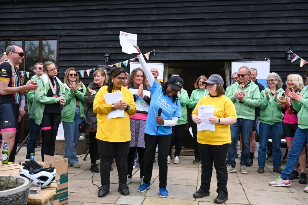 Young people giving a speech at the finale event