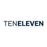 TEN ELEVEN brand name text logo in dark blue on white background.