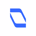 Abstract blue geometric shape with angled lines forming a partial hexagon on a white background.