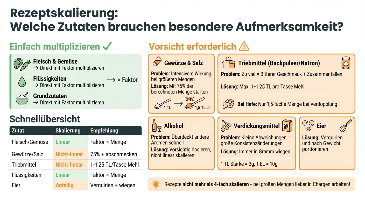 Rezeptskalierung: Anpassungsregeln für verschiedene Zutatentypen