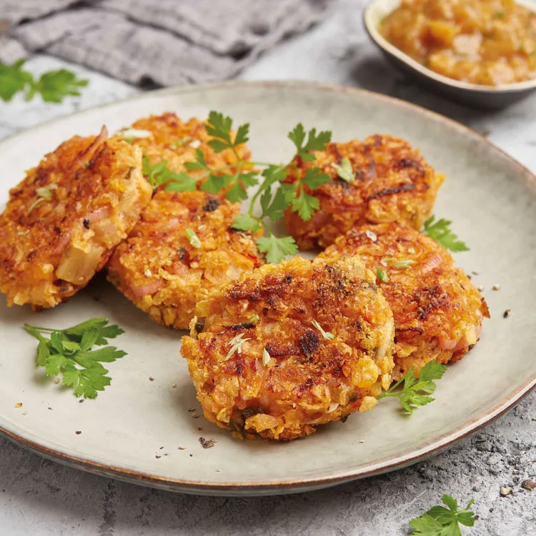 Kimchi-Bratlinge mit Birnen-Chutney