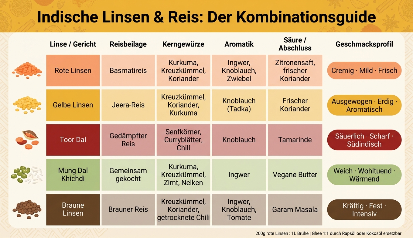 Indische Linsen & Reis: Kombinationsguide mit Gewürzen