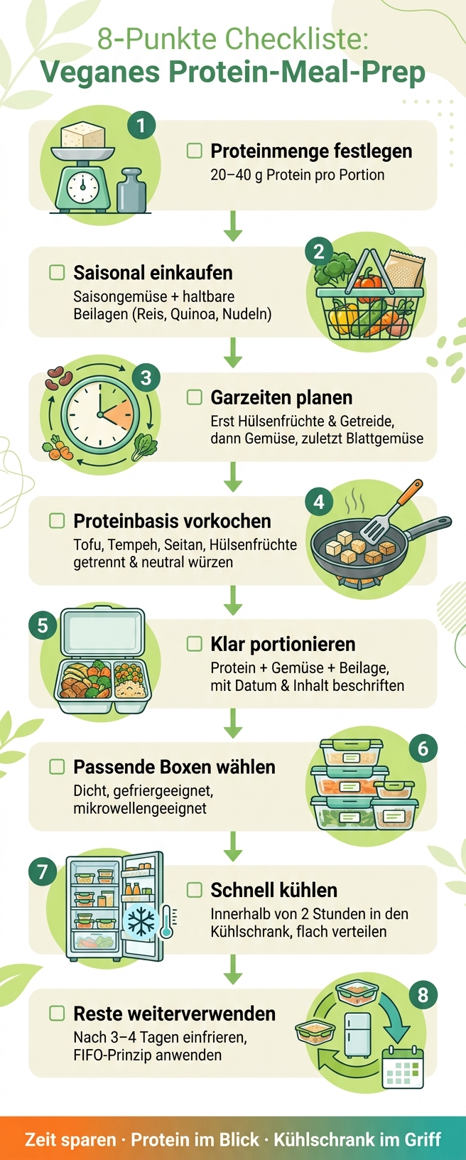 8-Punkte Meal-Prep-Checkliste: Veganes Protein-Meal-Prep Schritt für Schritt