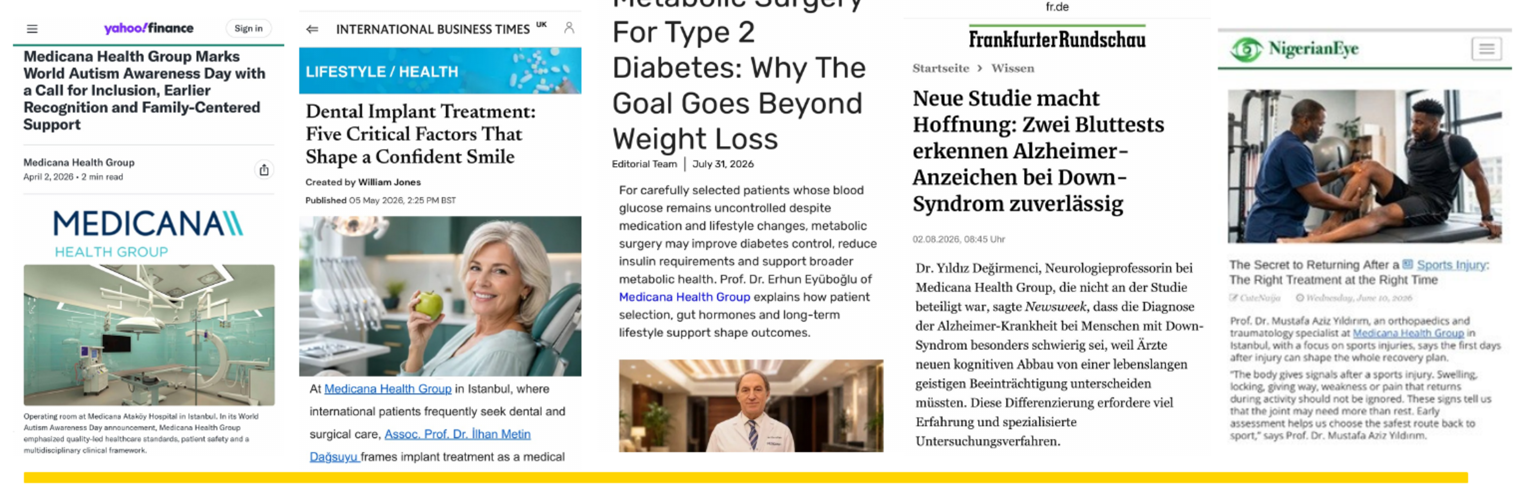 Basın kupürleri: Yahoo Finance, IBT UK, Healthcare Business Today, Frankfurter Rundschau, NigerianEye