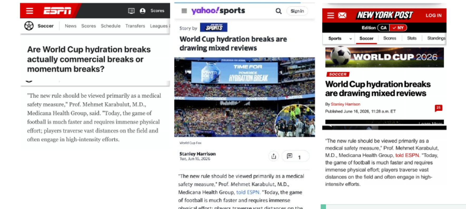 ESPN, Yahoo Sports ve New York Post yansımaları