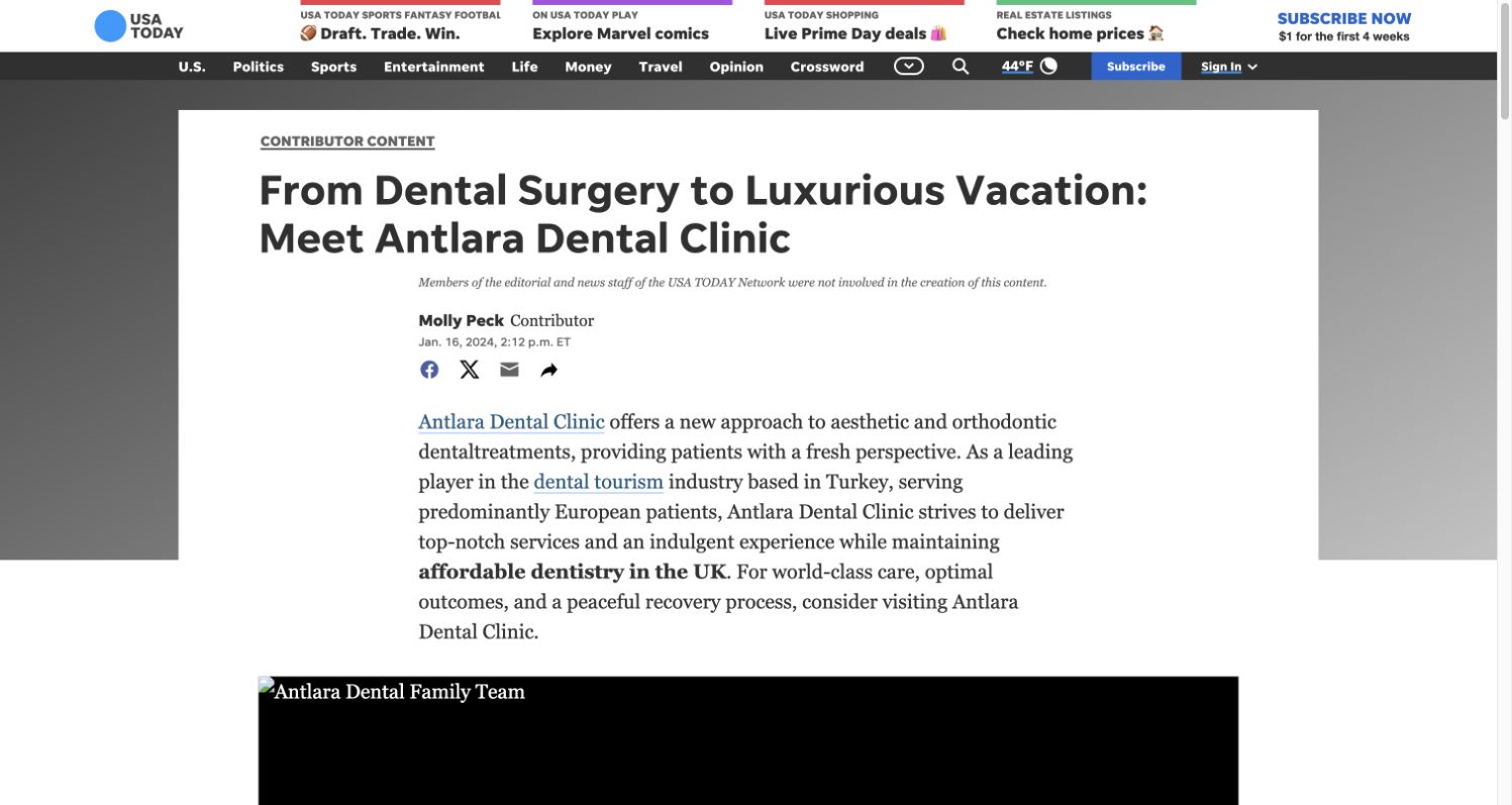 USA Today · Antlara Dental — yayın önizlemesi