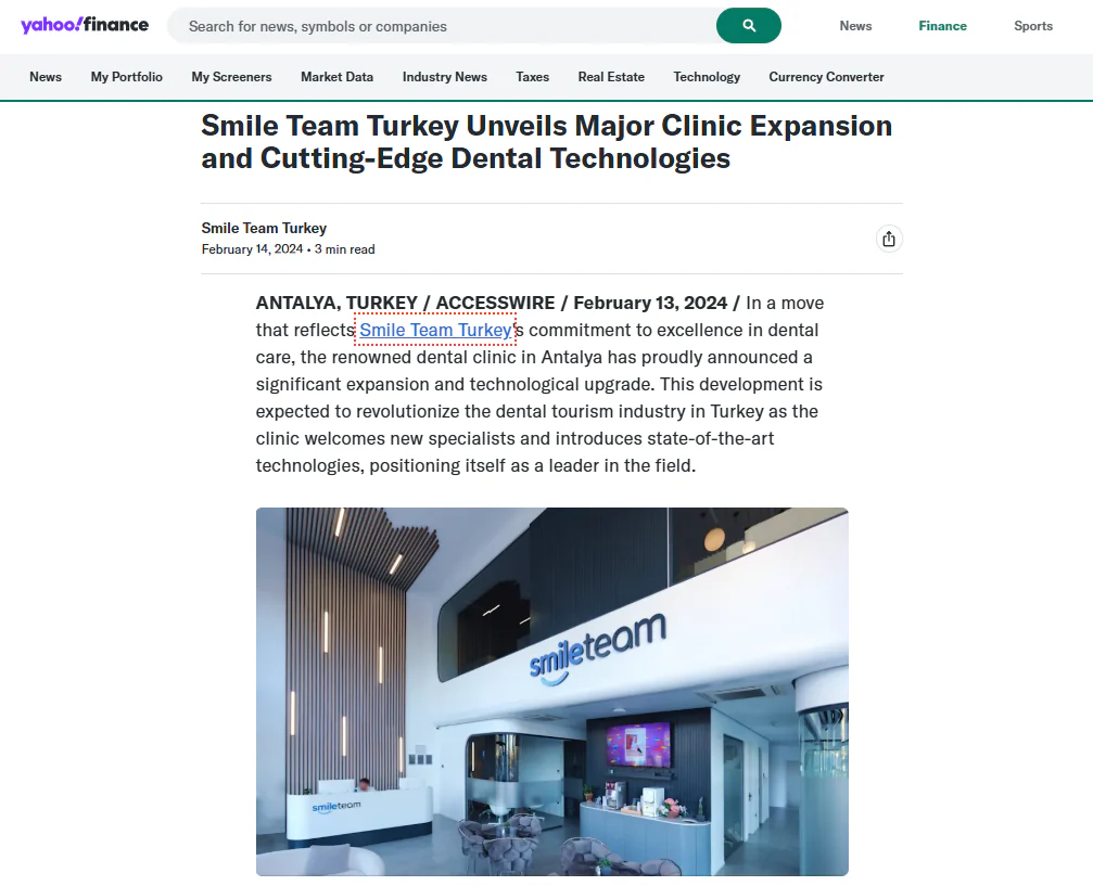 Image: Yahoo Finance coverage as part of the project led by FL PR and Communications