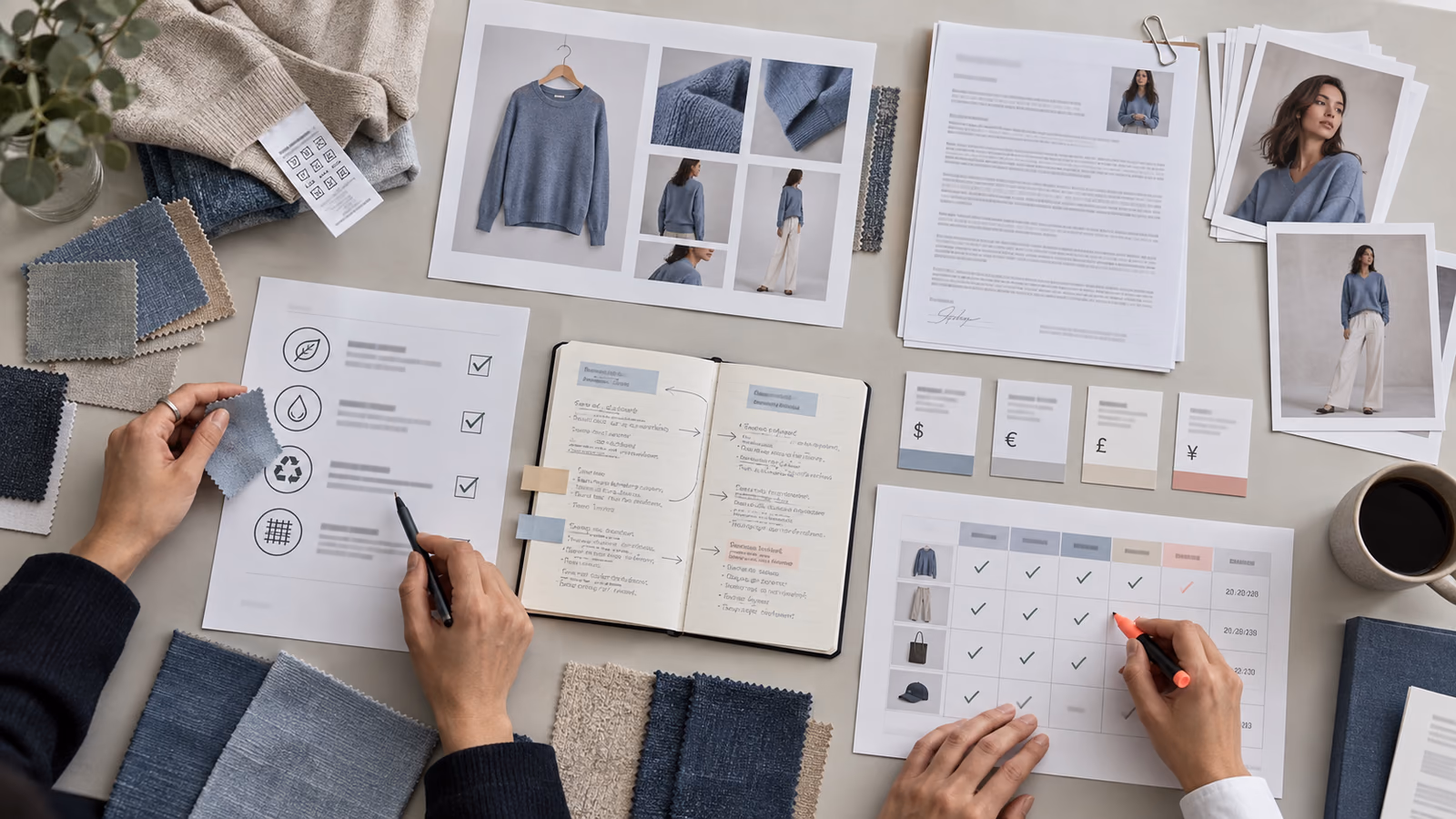 Moda lansmanı öncesinde kumaş, ürün görseli, fiyat ve onay kayıtlarını birlikte inceleyen ekip