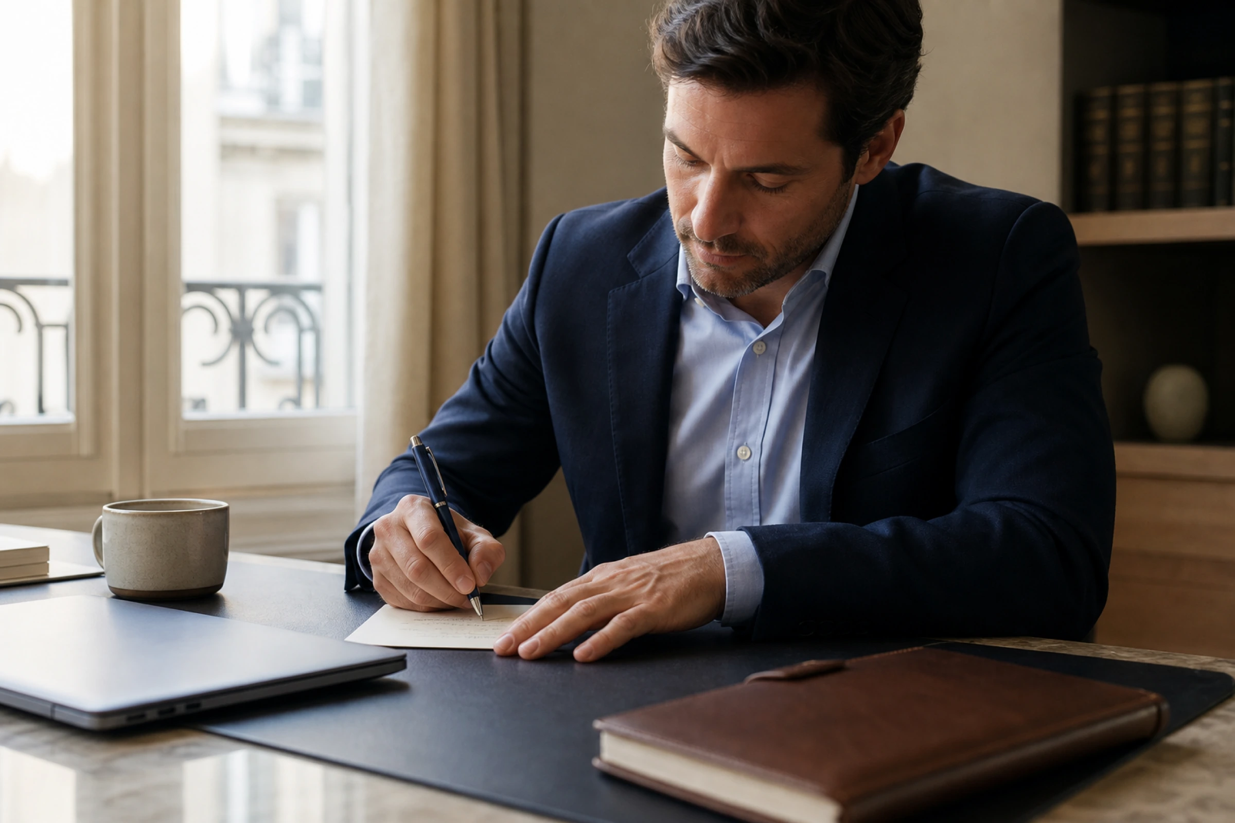 A professional writes a follow-up note the morning after a business dinner.