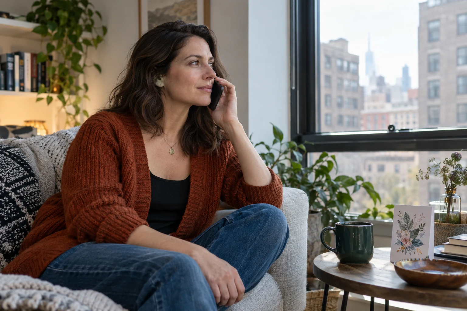A woman makes a private call to discuss an invitation.