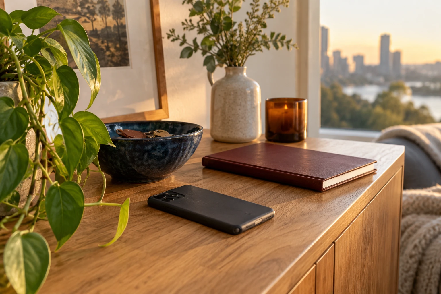 A phone rests face down during time away from messages.