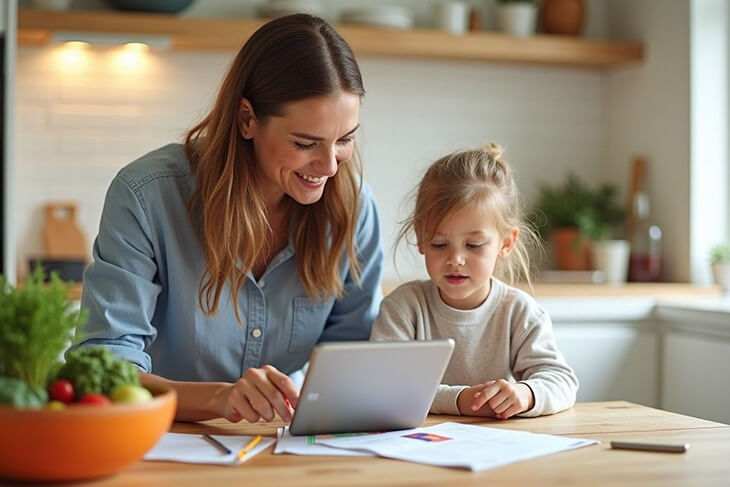 Australian parent and child planning meals together, creating positive mealtime environments for fussy eaters. 