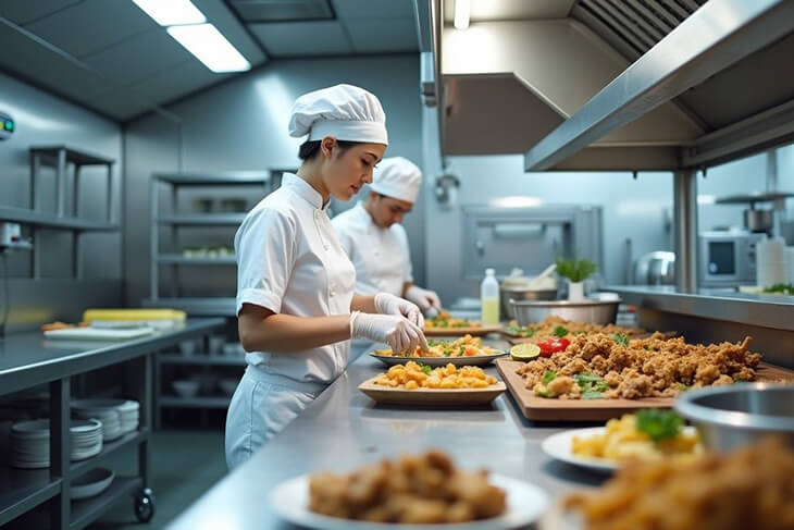 Nourish'd team preparing Coeliac Australia-endorsed, independently lab-tested gluten-free meals in the kitchen.