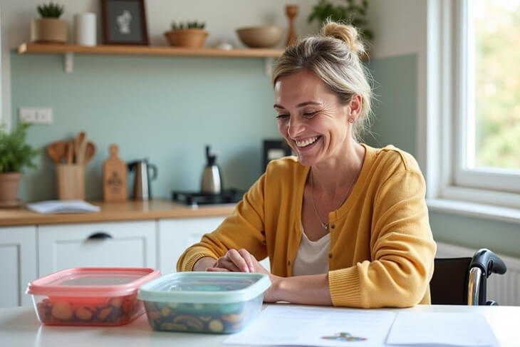 NDIS funding documents and meal delivery containers representing Improved Daily Living nutrition support.
