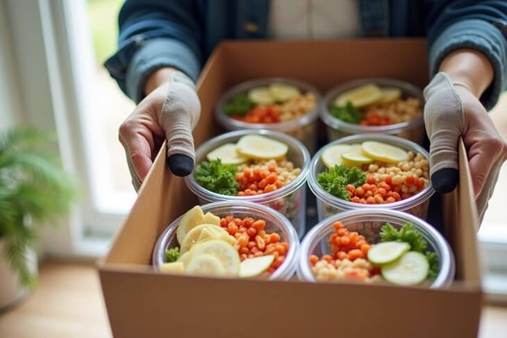 NDIS meal preparation and delivery box being opened at home.