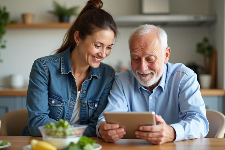 Support coordinator helping NDIS participant understand meal delivery funding options