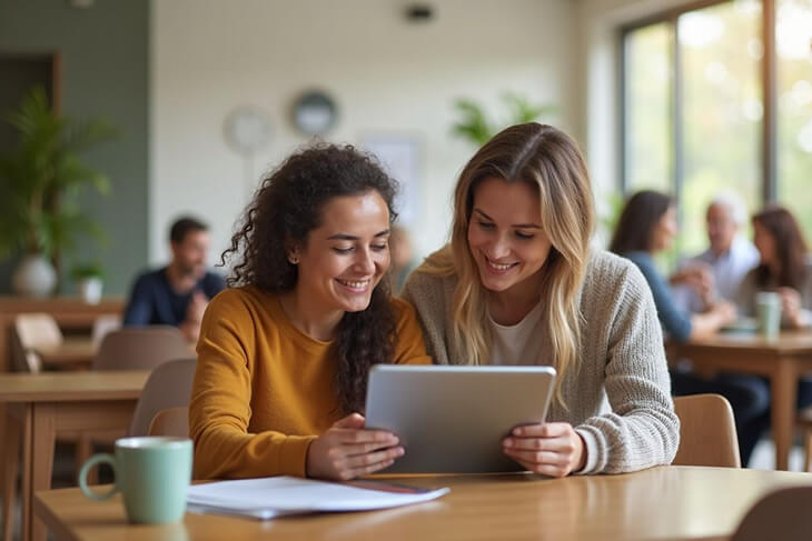 Support coordinator helping an NDIS participant review their daily life assistance plan, including meal delivery options.