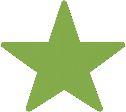 Glowing green star with a soft light halo against a dark blurred background.