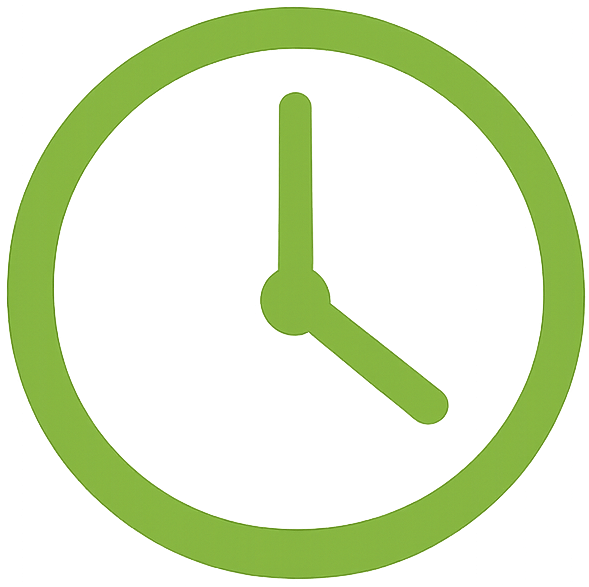Green clock showing the time as 3:00.
