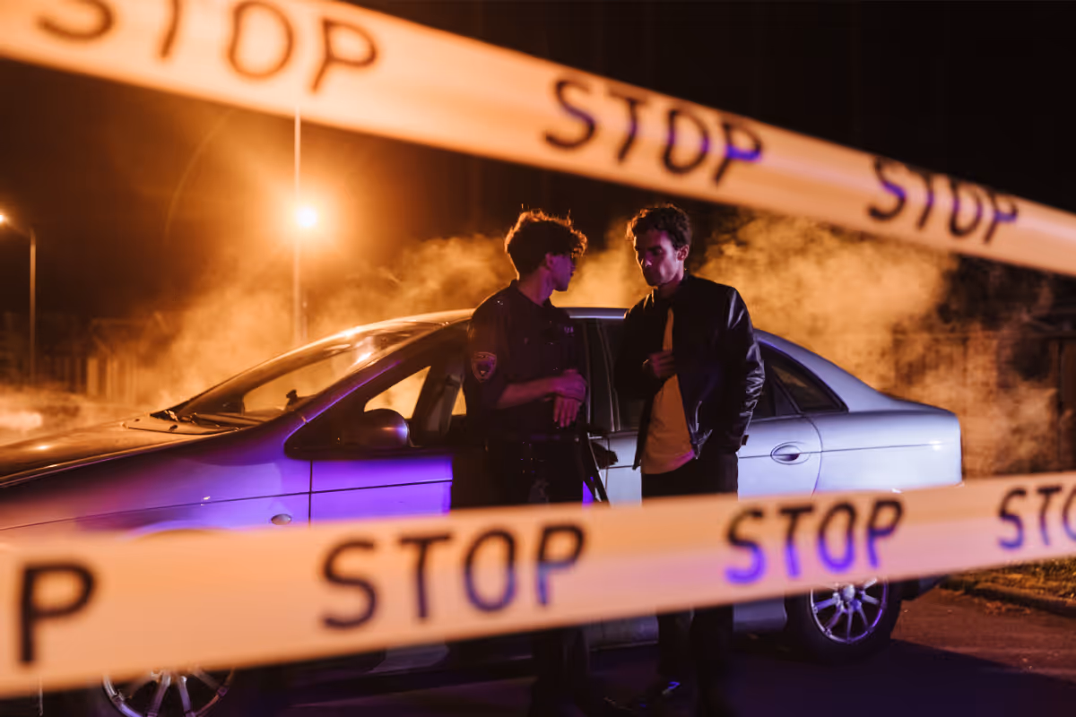 a crime scene with police and caution tape