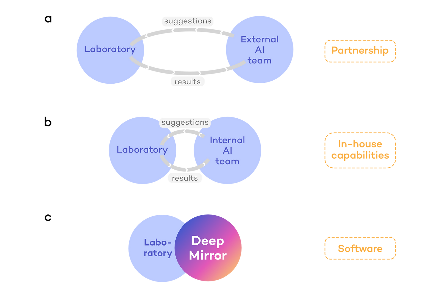 Models for AI-enabled drug discovery, including partnerships, in-house capabilities and software