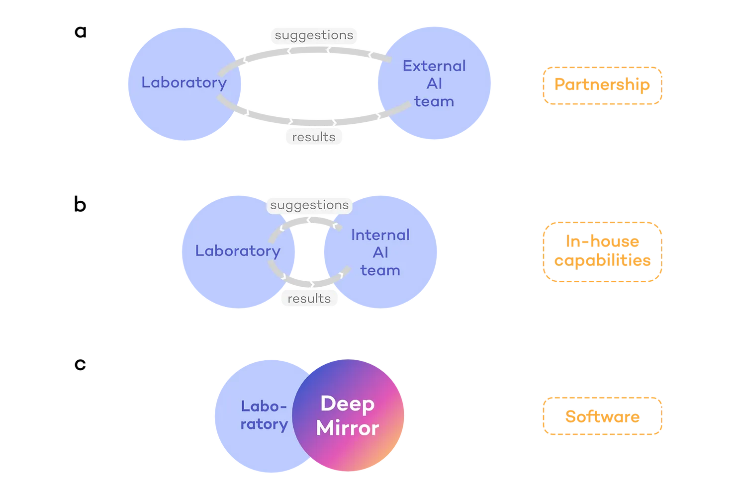 Models for AI-enabled drug discovery, including partnerships, in-house capabilities and software